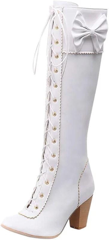 Stiefel Damen Mode Schnürstiefel High-Tube Side Zipper Bow Zipper High Heels — Heizkleidung