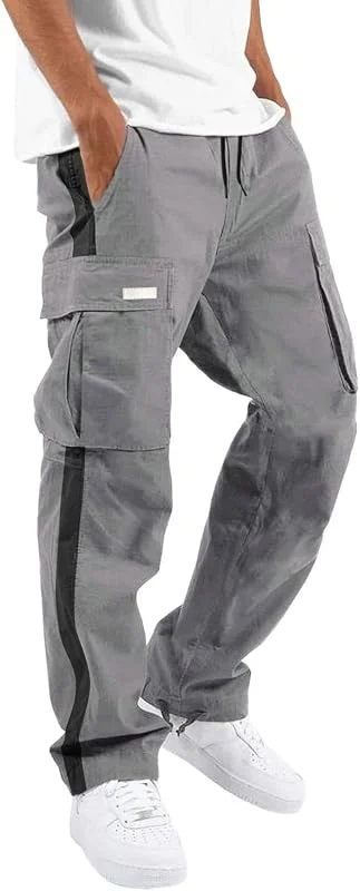 Arbeitshose Herren Schwarz Multi Taschen: Hose Lang Regular Fit Mit Taschen Elastischer Bund Bequeme Haltbarkeit Freizeithose Mit Seitentaschen Casual Gerades Bein Mit Klassischer Schnitt — Heizkleidung