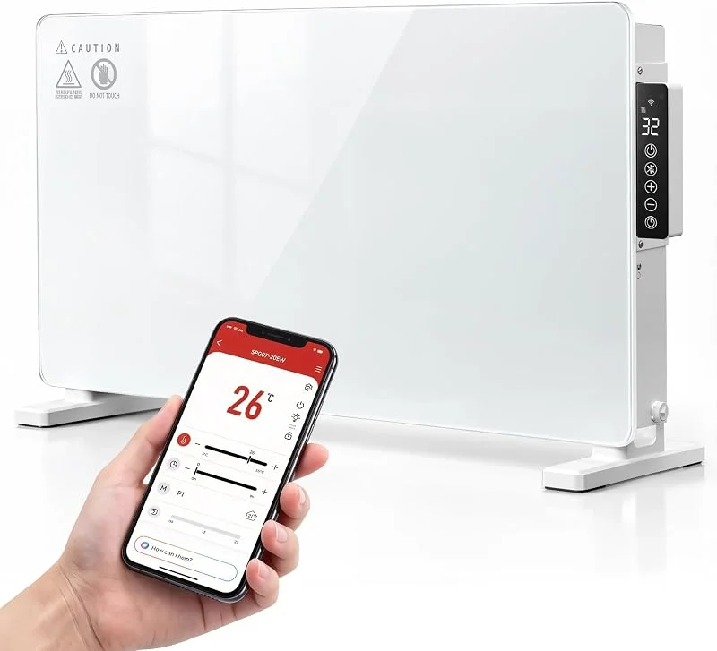 JUMMICO Elektroheizung 2000W Glas Konvektor Heizung, 6-in-1 Modi, Leise & Energiesparend, Heizung elektrisch mit App WiFi Steuerung, Elektroheizkörper, Stand- oder Wandmontage, IP24 — Heizung Warmepumpe