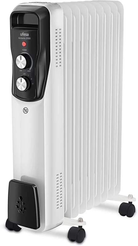 Ufesa Antares 2000 – Ölradiator, 2000 W, 9 Elemente, regelbarer Thermostat, Tragegriff und Räder, sparsamer Elektroradiator, weiß — Heizung Warmepumpe