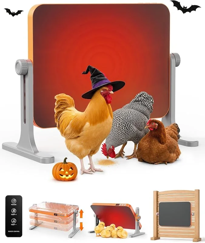 HOPOCO Mehrwinkel Einstellbare Hühnerstall Heizung, 200W Smart Thermostat Strahlungswärmer Kompatibel mit Timern, Fernbedienung Sicheres Heizpaneel für Haustiere & Geflügel Winter — Heizung Warmepumpe
