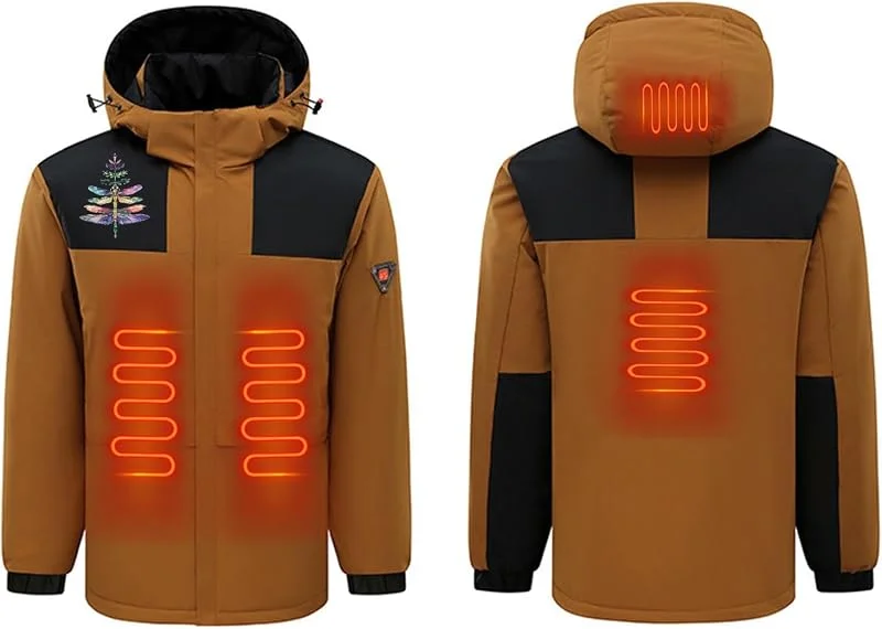 Beheizbarer Jacke Damen Herren Wasserdicht Winddicht Regendicht Schneeschutz mit 4 Heizzonen Outdoor Heizjacke Wärmende, Beheizbare Langärmeliges Thermo Oberhemd für Joggen, Skifahren, Radfahren — Heizkleidung