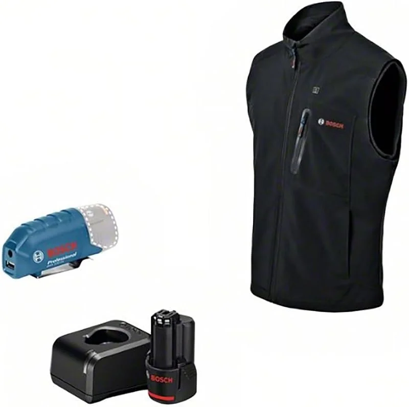 Bosch Professional GHV 12+18V XA Heated Vest (Including USB Charging Adapter GAA 12V-21 + GBA 12V 2.0Ah Battery + Charger GAL 12V-20, in Box) — Heizkleidung