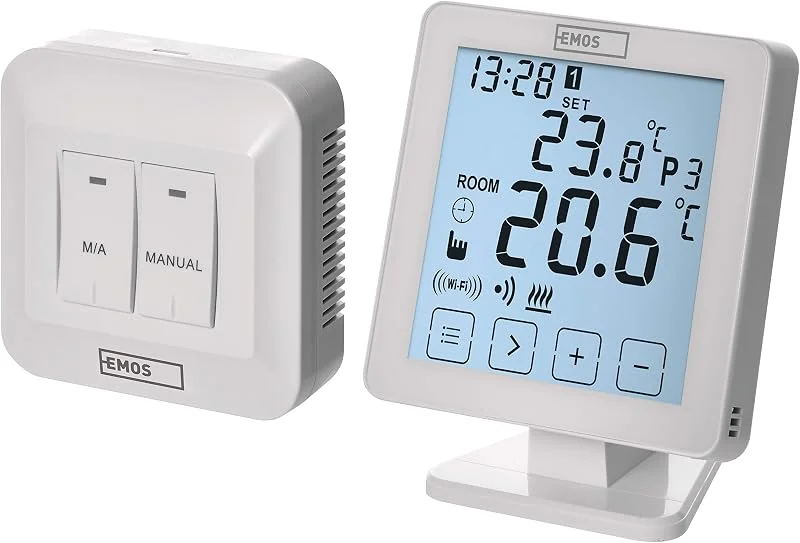 EMOS P5623 WiFi Raumthermostat, Programmierbarer Smart Thermostat für Heizung, Heizungssysteme, Wasserheizung und Kühlungssysteme, Raumtemperaturregler mit App Steuerung Ios, Android, 15 x 96 x 96 mm — Heizung Warmepumpe
