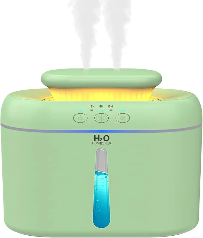 Luftbefeuchter Schlafzimmer 2 L, Top-Fill Humidifier für große Räume Zuhause 20 dB Leiser Raumbefeuchter für Kinderzimmer, Pflanzen, Mit Timer für automatische Abschaltung und Nachtlicht (Grün)