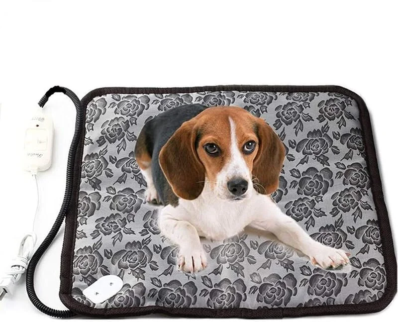 Elektrische Heizmatte für Hunde und Katzen, wasserdicht, verstellbar, mit Bissschutz aus Stahlschnur, für Haustiere, Betten, Haustierdecken, Hundehütte, 45 x 45 cm, Blumenfarben, Blume — Heizung Warmepumpe