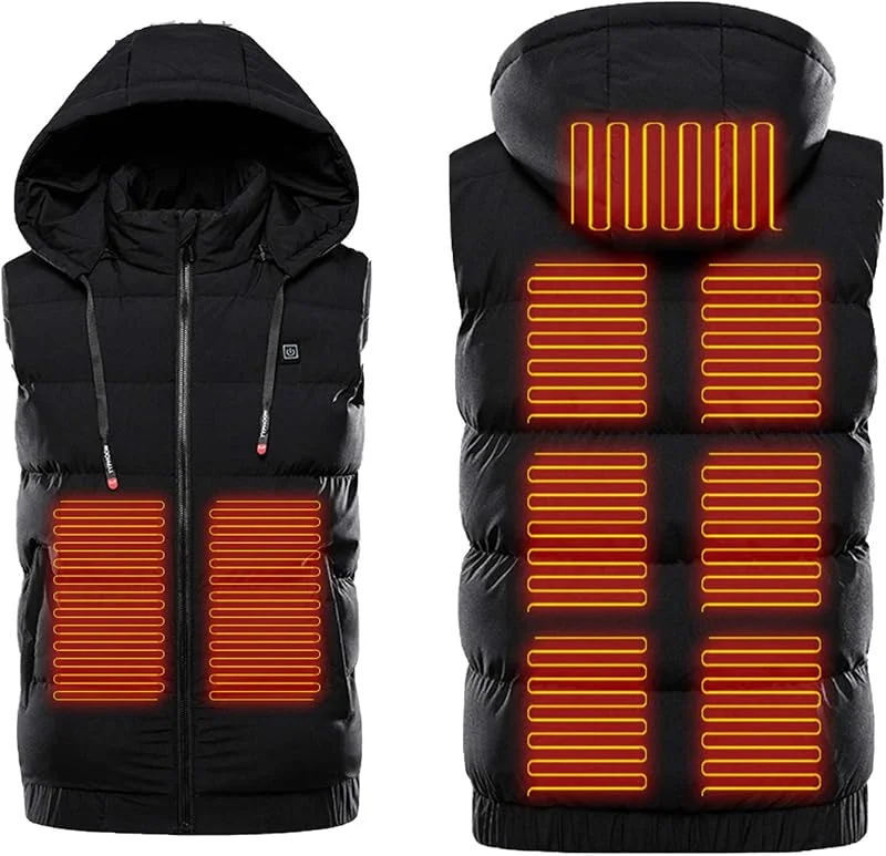 Thermoweste, USB Elektrische 9 Zonen Heizwesten Wärmer Pad Wandern Warme Outdoor Tuch Beheizte Camping Kapuzenweste Thermische wasserdichte Jacke, Blau, L(Black, 4XL) — Heizkleidung