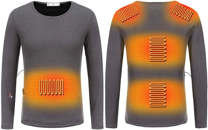 Beheizbares Unterwäscheset Für Herren, Waschbare, Elektrisch Beheizte Thermo-Langarmshirts, Intelligente Temperaturregelung + 3-Gang-Einstellung, Zum Skifahren Im Winter, M, Grey — Heizkleidung