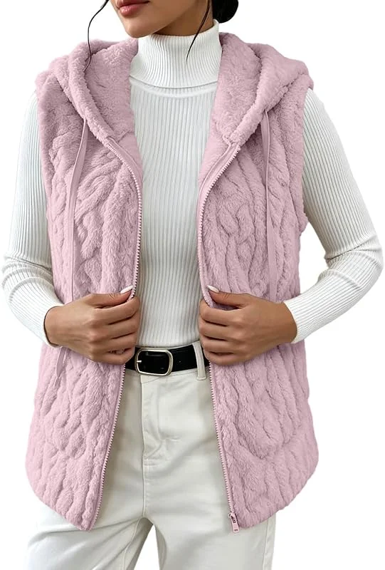 Fleeceweste Damen äRmellose Teddy Weste Mit Kapuze Teddyjacke Teddywesten — Heizkleidung