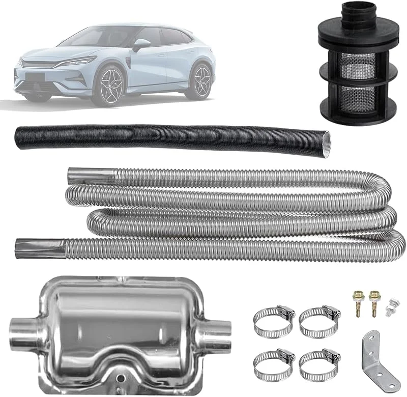 Schalldämpfer Standheizung Kit, 200 cm Auspuffrohr + 30 cm Ansaugrohr + 15 cm Schalldämpfer, mit Luftfilter und 4 Rohrschellen, für Auto Luft Dieselheizung (Einheitsgröße) — Heizung Warmepumpe