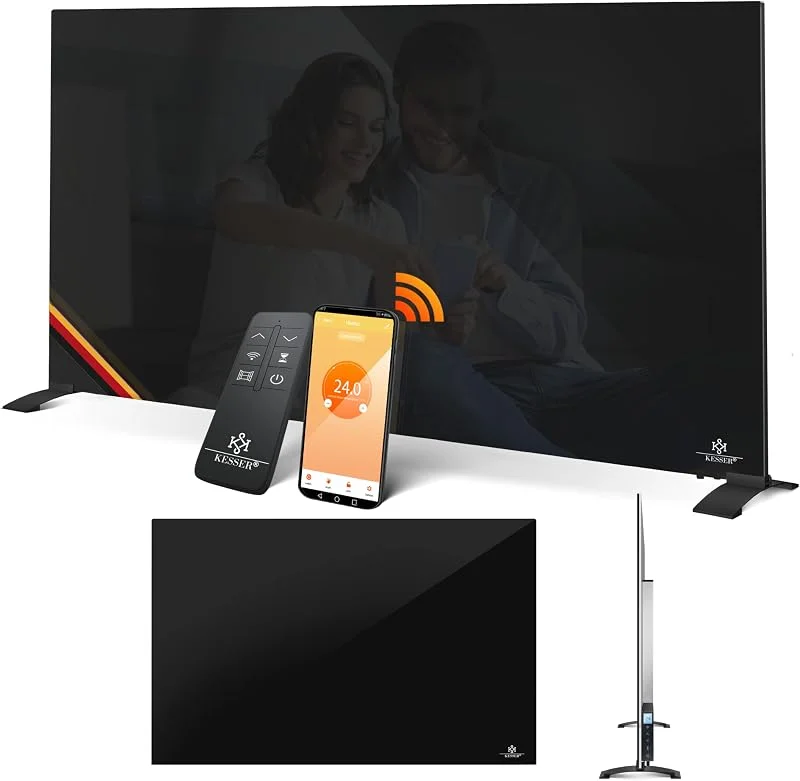 KESSER® Infrarotheizung 500W Glaskonvektor Glasheizung Energiesparend 2in1 Standgerät & Wandmontage Elektroheizung mit Erkennung Offener Fenster + Fernbedienung & App-Steuerung Thermostat Heizpaneel — Heizung Warmepumpe