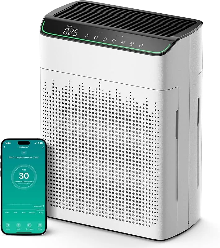 MERONTE Luftreiniger Allergiker, CADR 340m³, h bis 157㎡, 23dB, Strahlend Weiß — Luftbefeuchter