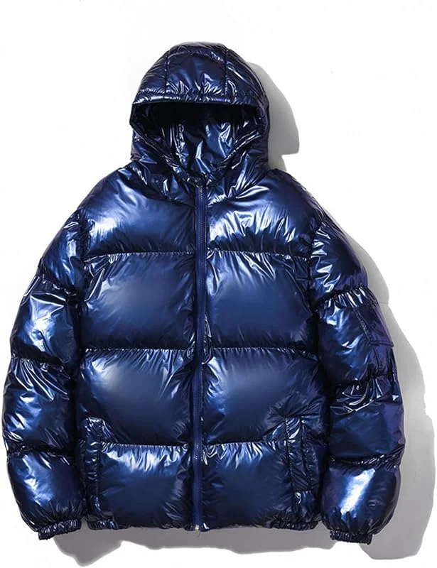 Daunenjacke Herren Steppjacke mit Kapuze Einfarbig Glänzend Puffer Jacke Warme Winterjacke Outdoor Jacken Warm Freizeitjacke Pufferjacke Skijacke mit Reissverschluss Kapuzenjacke Herrenjacken — Heizkleidung