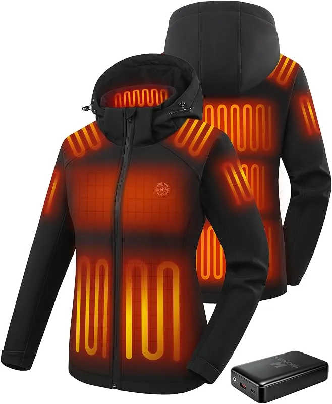 Beheizbare Jacke Damen mit 16000mAh Powerbank Heizjacke mit Kapuze — Heizkleidung