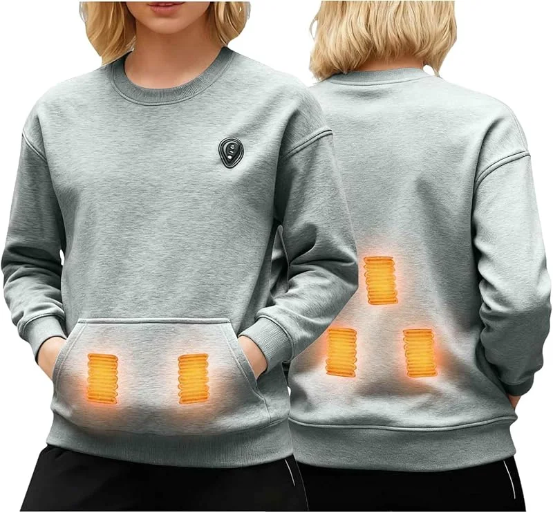 Beheizbarer Hoodie Heated Pullover Damen Langarm 5 Heizzonen Beheizbarer — Heizkleidung
