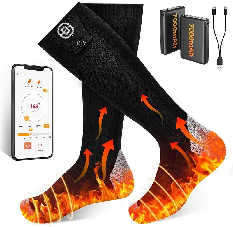 Beheizbare Socken Damen Herren, Heizsocken 7000mAh Akku Waschbar — Heizkleidung