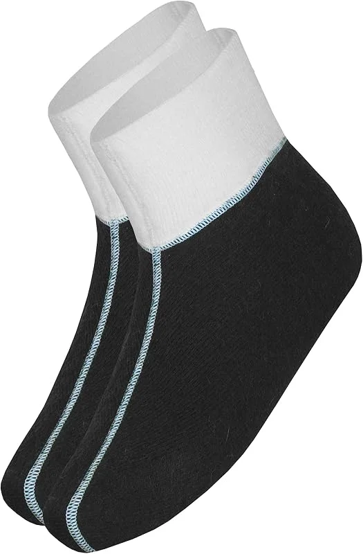Fußwärmer oder Bettschuhe mit 75% Angora (Gr. 3 (43-46), Farbe: schwarz mit weißem Bündchen) — Heizkleidung