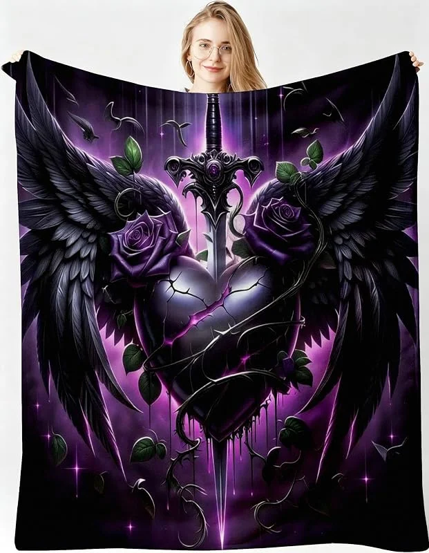 Kuscheldecke XXL 220x240 cm Lila Flügel für Sofa, Doppelbett-B260 — Heizung Warmepumpe