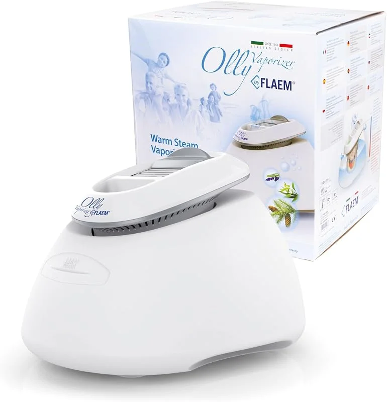 Flaem, Olly Warmer Raumluftbefeuchter, Diffusor für Ätherische Öle, Sterile Dampfvorkühlung, Kindersicher, Nachtlicht, 4, 5 l Fassungsvermögen, Geeignet für 25 Quadratmeter, Italienisches Design