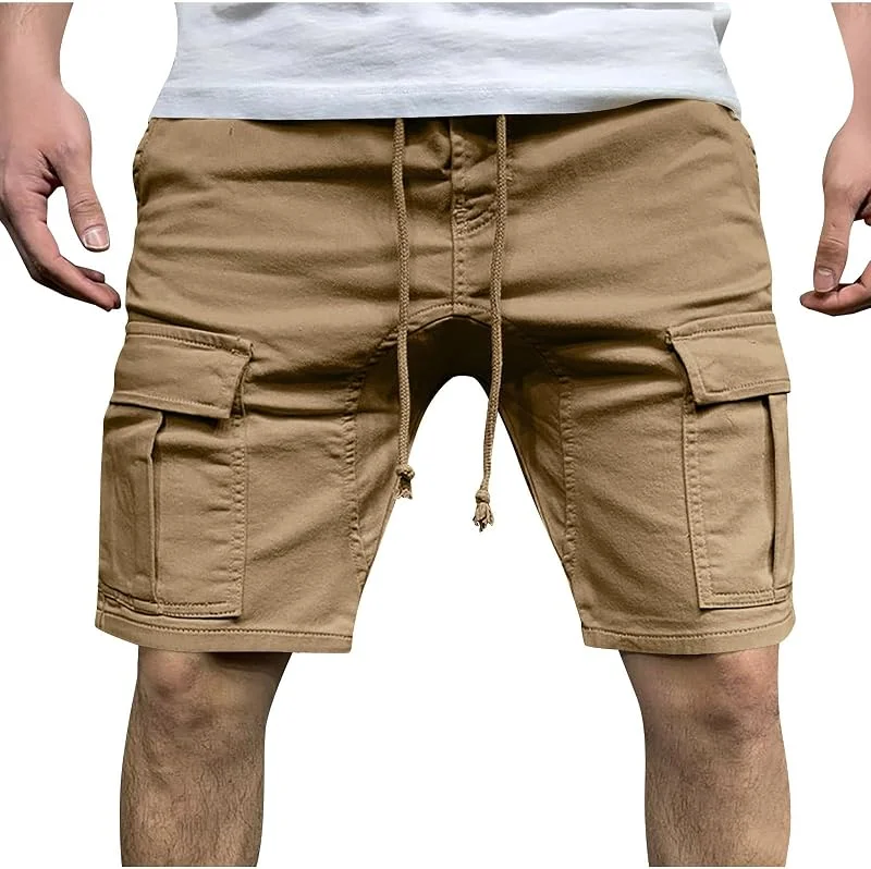 Generisch Herren Cargo Shorts Sommer Einfarbig Kurze Hose mit Kordelzug Bequeme Männer Cargohose Atmungsaktive Arbeitsshorts Outdoor Freizeit Hosen mit Taschen Sportlich Lässig — Heizkleidung