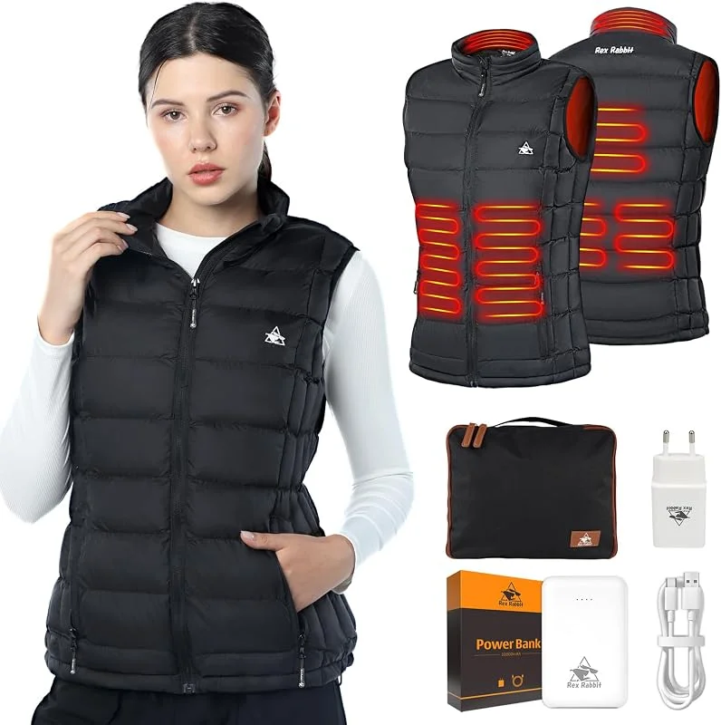 Beheizbare Weste Damen, Beheizte Weste mit 6 Heizzonen, USB Elektrische Heizweste für Frühling Herbst Winter, Wärmeweste mit Stecker Powerbank, Heheizte Weste für Outdoor, mit Höhere Heiztemperatur L — Heizkleidung