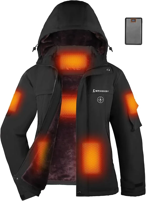 Beheizbare Fleece Jacke Damen mit 20000mAh Akku, Wasserdichte, Winddichte & Atmungsaktive Graphene Heizjacke mit 6 Zonen & 3 Stufen, Beheizte Skijacke für Winter Ski, Wandern, Outdoor — Heizkleidung