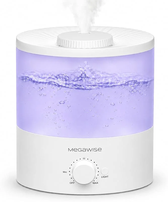 Megawise Cool Mist Luftbefeuchter mit Top-Nachfüll-Design, 2 l Kapazität, hoher Nebelausgang, kein Auslaufen und Nachtlicht in 7 Farben