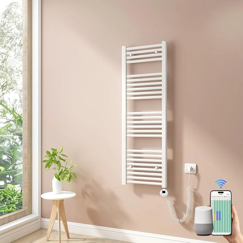 Heilmetz Smart WiFi Badheizkörper Elektrisch 120x40cm Elektrischer Handtuchtrockner mit Thermostat und Timer-Funktion Gerade Handtuchheizkörper Weiß 500W — Heizung Warmepumpe