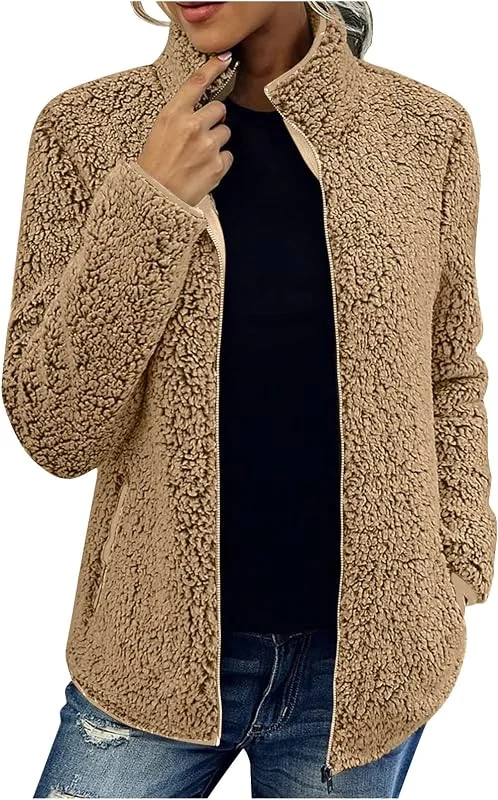 Ansenesna Teddyjacke Damen Ohne Kapuze Winterjacke Warm Gefüttert Teddy — Heizkleidung