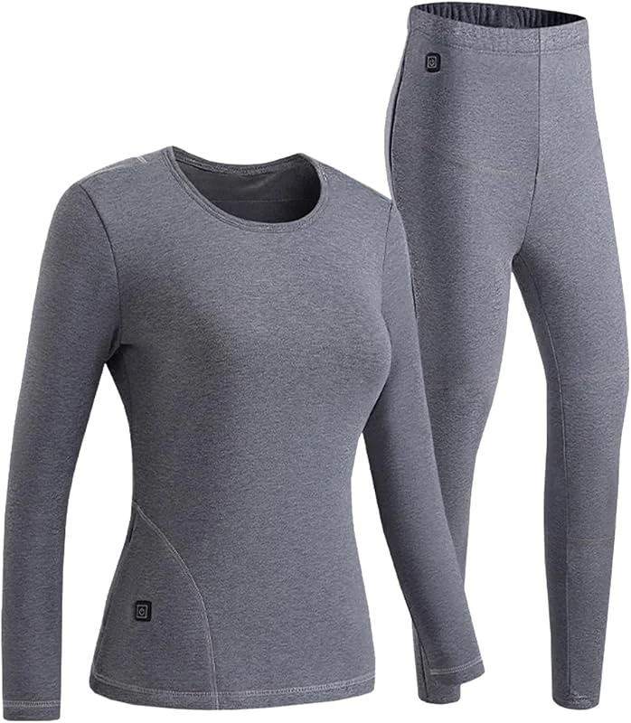 Thermounterwäsche Set für Damen Baumwolle mit Plüschfutter beheizbare Winterunterwäsche mit 11 Zonen intelligente USB-Heizfunktion kältebeständig warm bequem ideal für kalte Tage — Heizkleidung