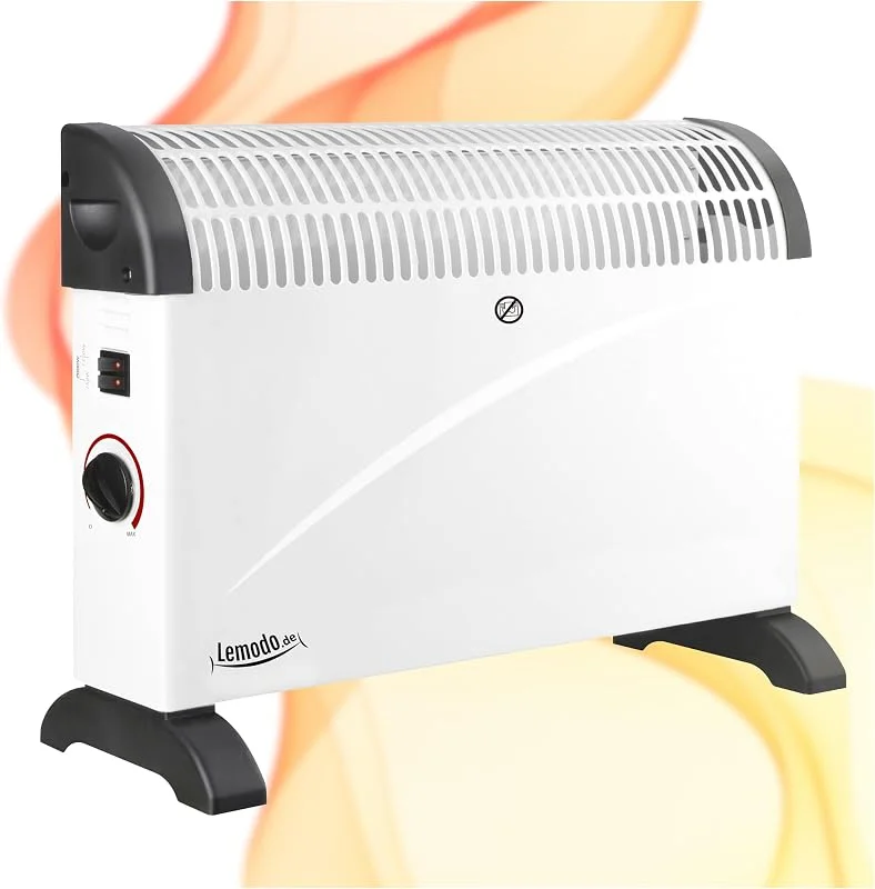 Lemodo, Konvektor Heizung elektrisch, 2000 W Elektroheizung mit 3 Leistungsstufen und Thermostat, geräuschloser elektrischer Heizkörper als Zusatzheizung für Wohn- und Schlafzimmer und Homeoffice — Heizung Warmepumpe