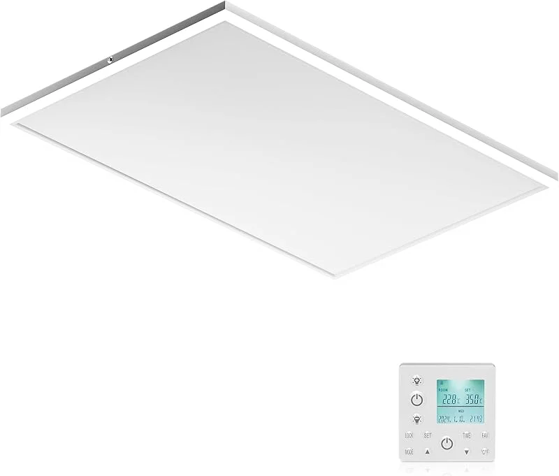 Wiltec Infrarot Deckenheizung 370 W, Infrarotheizung Deckenmontage mit LED-Beleuchtung 65, 5 x 63 x 3, 5 cm, Infrarot Heizung mit Thermostat — Heizung Warmepumpe