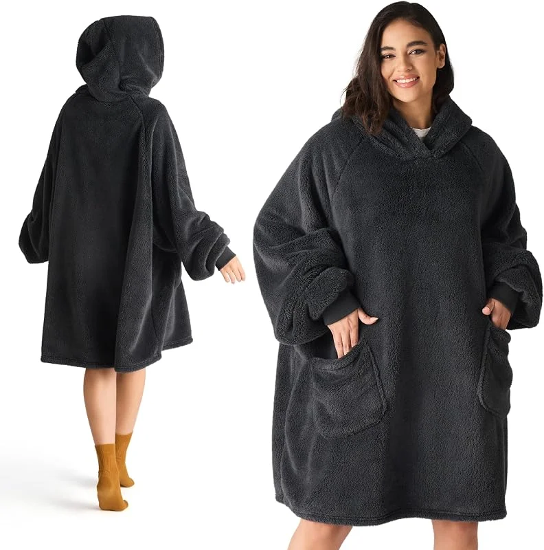 BEDSURE Hoodie Decke mit Ärmeln Geschenke Anthrazit - 95x85cm — Heizung Warmepumpe