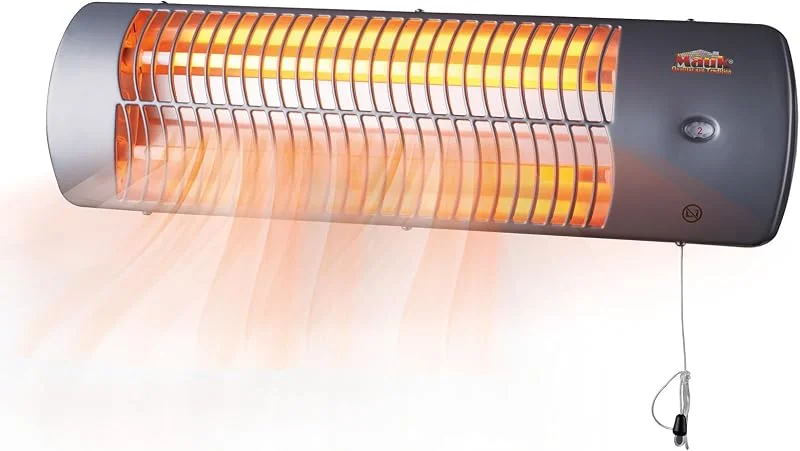 MAUK® Infrarot Heizstrahler Quarzröhren Heizgerät 2 Stufen Heizung - 1200W, Flachheizkörper mit Wandhalterung, Zugschnur & einstellbarem Neigungswinkel — Heizung Warmepumpe