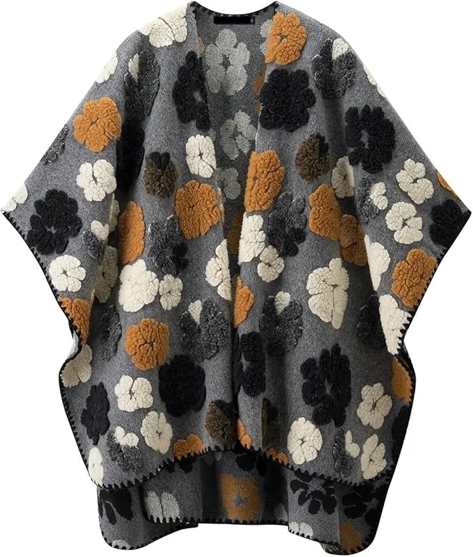 Schal Exquisite 3D-Strickjacke mit Blumenmuster for Damen, warm for Herbst und Winter, Frontöffnung — Heizkleidung