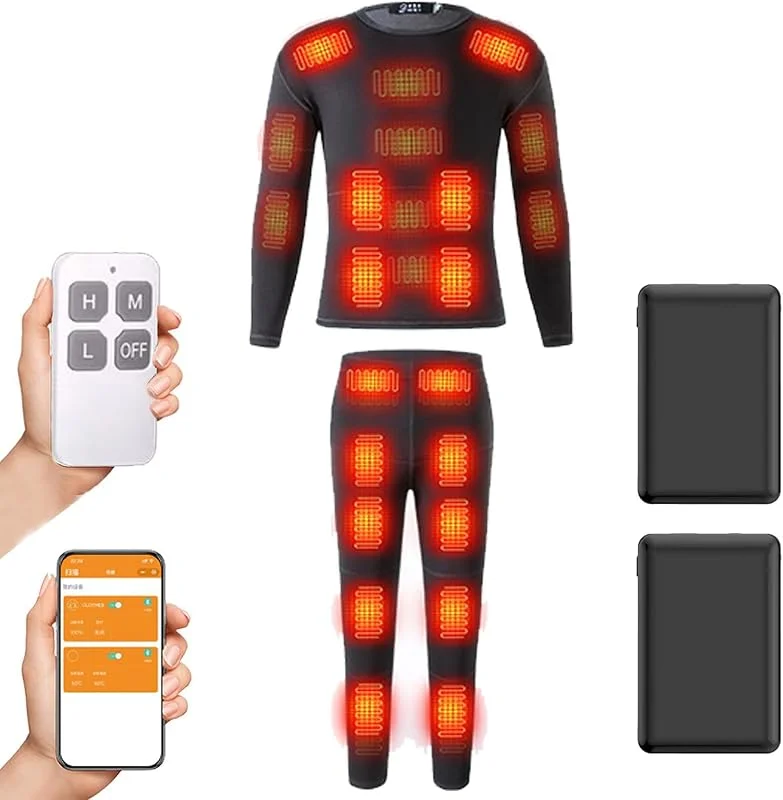 32 Bereiche Beheizte Thermische Unterwäsche Set, App Control Motorradbekleidung Fleece Thermal Shirt Hose — Heizkleidung