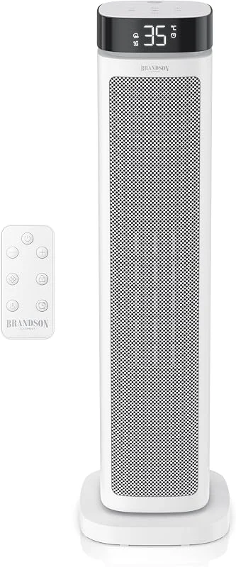 Brandson - Heizlüfter ECO Design - 2000 Watt - mit Fernbedienung - ECO Modus für energiesparenden Betrieb – Oszillation - 2 Heizstufen - Überhitzungs- Umkippschutz - Badezimmer Schlafzimmer Baby — Heizung Warmepumpe