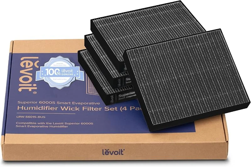 Levoit Ersatzfilter für Superior 6000S Smart Verdunstungs-Luftbefeuchter, erfasst große Partikel und Mineralien, verlängert die Filterlebensdauer bis zu 6 Monate, Grau, 4er-Pack
