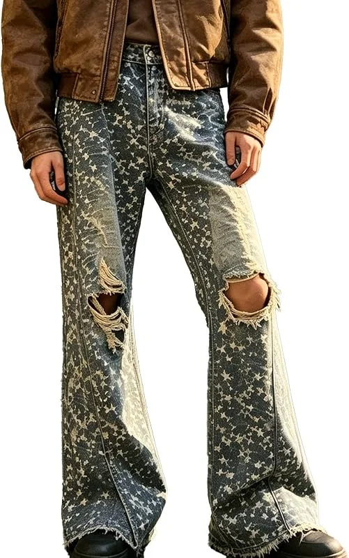 Bootcut Jeanshose Herren Denim Hose Streetwear Cargohose Vintage Wanderhose — Heizkleidung