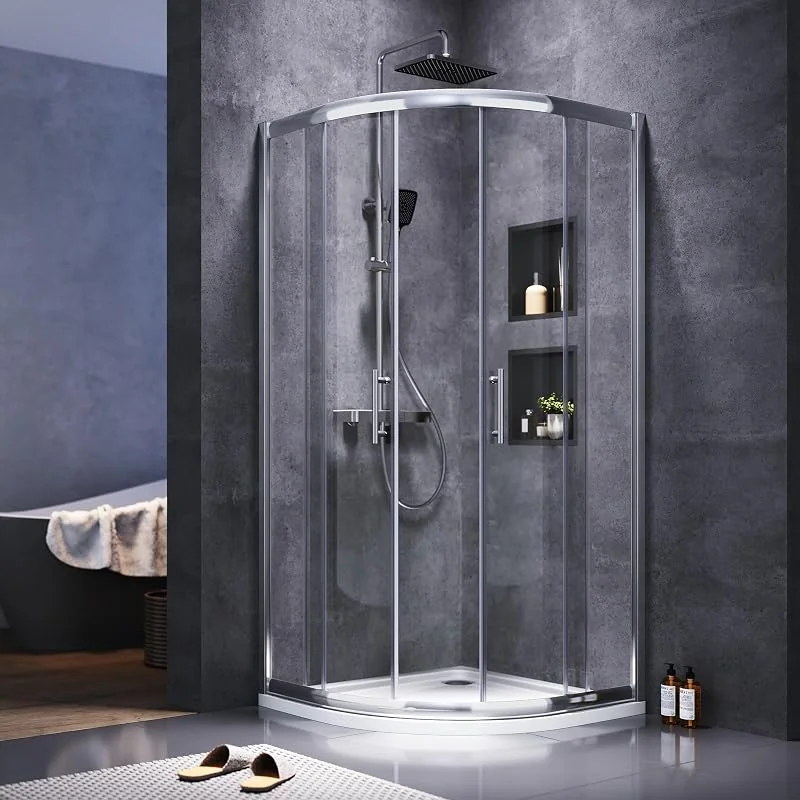 SONNI Runddusche mit Schiebetüren aus 5 mm ESG, 80x80x185 cm, Viertelkreis — Heizung Warmepumpe