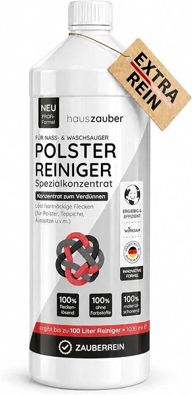 hauszauber - NEU Waschsauger Polsterreiniger [EXTRA REIN] - 1000 ml Konzentrat - Ideal für Waschsauger, Nasssauger - Teppichreiniger, Für Autositze, Teppiche, Couch, Sessel, schaumarm mit Frischeduft — Heizung Warmepumpe