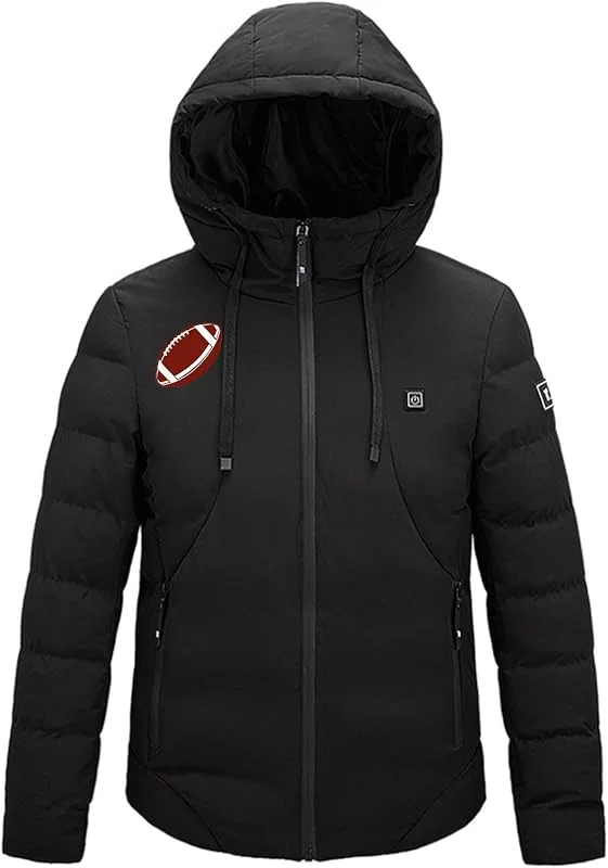KQIVAM Beheizbare Jacke Herren Warme Dicke mit Kapuze, Unisex 4 Zonen und 3 Temperaturstufen, Winterjacke mit Drucken USB Elektrische, Beheizte Bequem Jacke Mit Taschen, Skijacke Mit Wärmefunktion — Heizkleidung