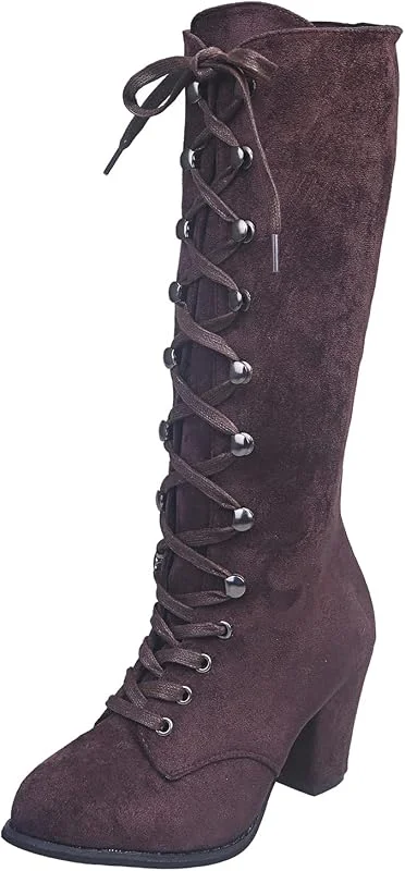 Generisch Casual Boots Up Retro Lace Heels Dicke Modeschuhe Mid-Calf Women Damenstiefel — Heizkleidung
