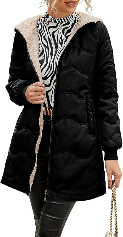 Ansenesna Winterjacke Damen Warm Gefüttert Steppjacke Winter Mit Kapuze Wintermantel Elegant Oversize Jacke Innen Mit Fell Teddyfell Stepp Mantel Frauen Innenfutter Steppmantel Damen-Jacken — Heizkleidung