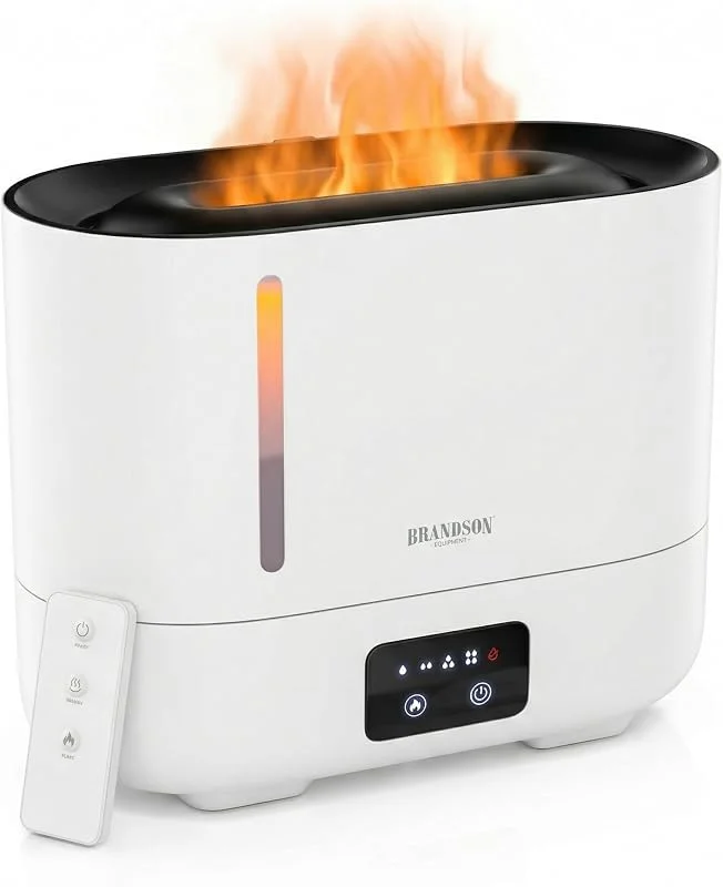 Brandson - Luftbefeuchter mit Flammeneffekt - Fernbedienung - leise - Ultraschallvernebler – 4 Nebelstufen - 3 Liter Wassertank – Aromafach - Farb-LEDs – Büro Wohnimmer Schlafzimmer