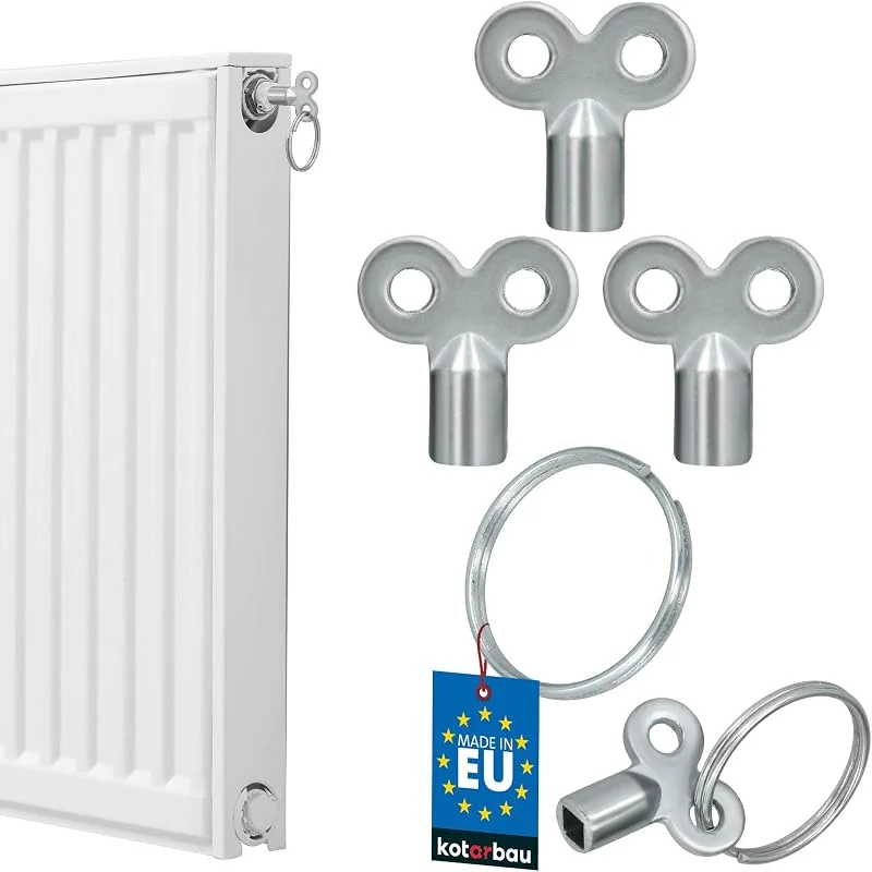 KOTARBAU® 3er Set Entlüftungsschlüssel für Heizkörper - Heizungsentlüftungsschlüssel - Vierkantschlüssel - Heizkörper Entlüftungsschlüssel - mit Schlüsselring - ZnAl - Silber — Heizung Warmepumpe
