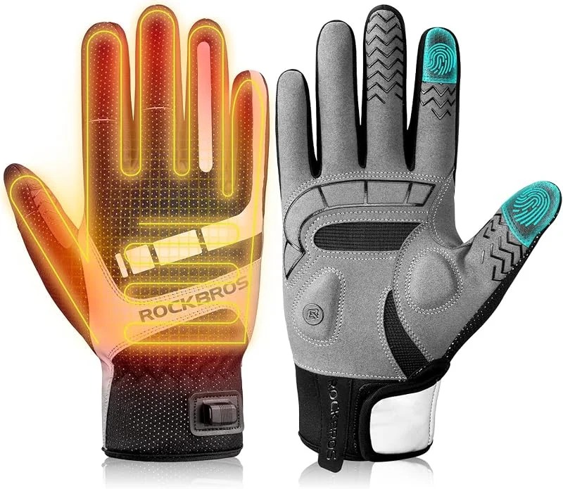 ROCKBROS Beheizbare Handschuhe über USB, Fahrradhandschuhe reflektierend und stoßdämpfend, Winterhandschuhe mit Touchfunktion für Damen und Herren, ideal für Radfahren, Wandern, Büro und Außenbereich — Heizkleidung