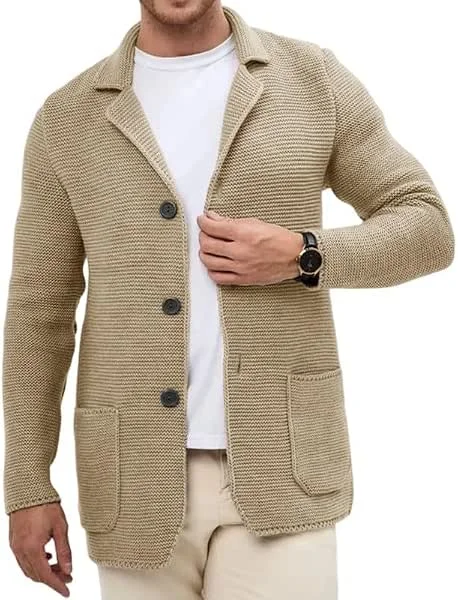 Strickjacke Herren Mit Knöpfen Strickmantel Grob Gestrickt Einfarbig — Heizkleidung