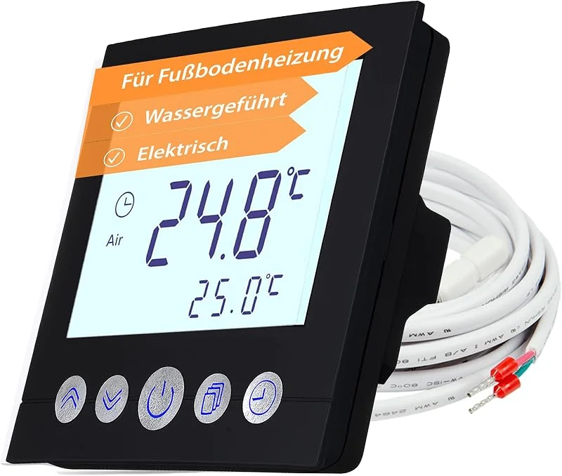 Digitales Unterputzthermostat Thermostat schwarz 8cm Bildschirmdiagonale für Antriebssteuerung elektrische oder wassergeführte Heizungen — Heizung Warmepumpe