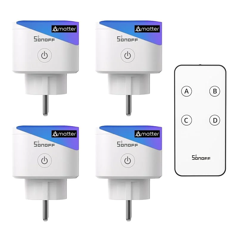 SONOFF S61s Matter WLAN Smart Steckdose, 4er Pack inkl. Funk-Fernbedienung, Energiemessung & Stromkostenberechnung, kompatibel mit Alexa, Apple HomeKit, Google Home & Home Assistant, 1875W Überlastsch — Heizung Warmepumpe